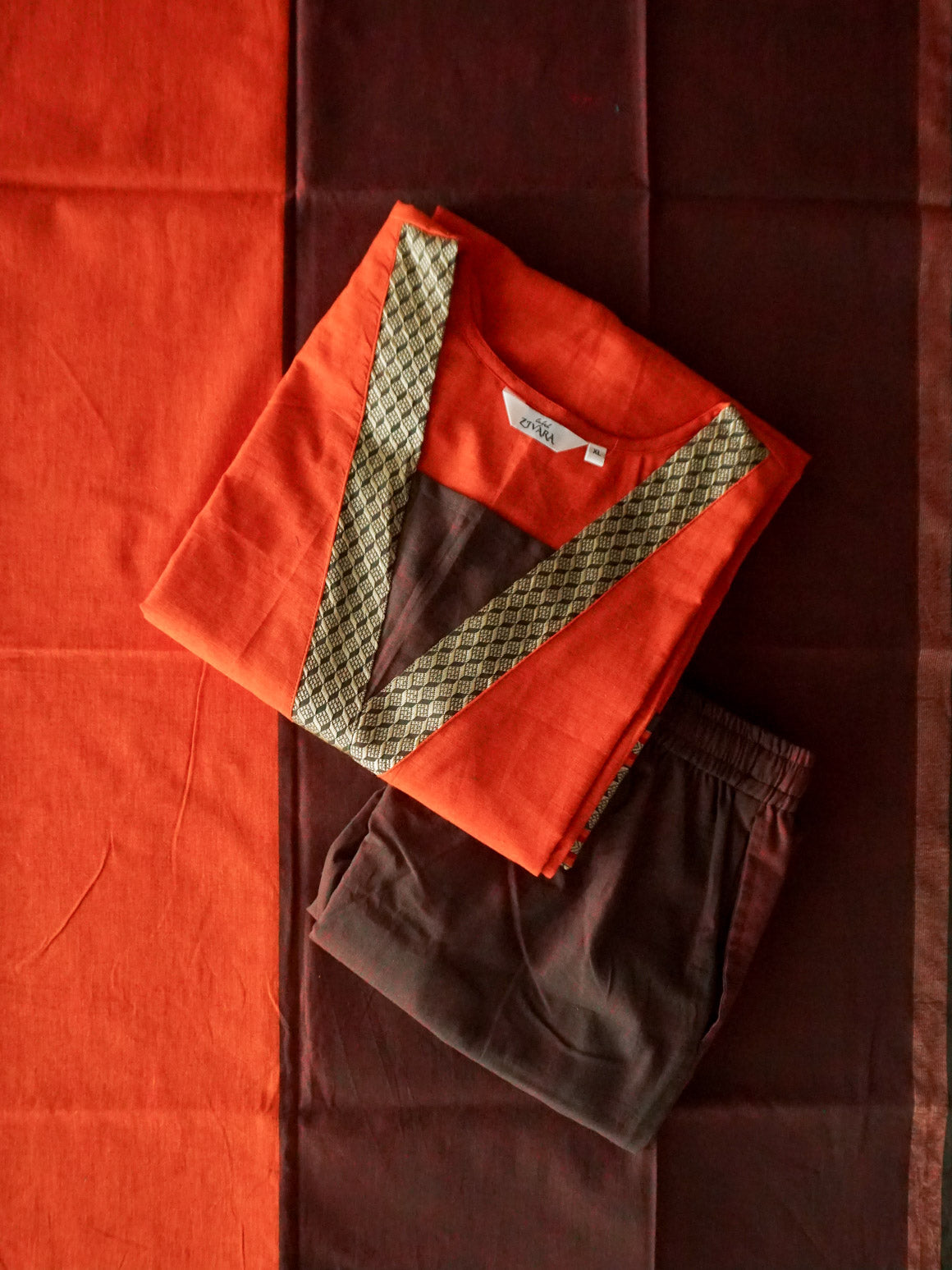 PREORDER - MEENAKSHI - RUST ORANGE + MAROON  - OFFICE WEARS- HANDLOOM COTTON- SALWAR SUIT WITH DUPATTA - LABEL ZIVARA