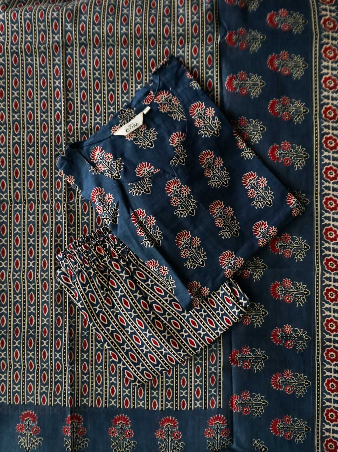 THENDRAL  -BLUE PRINTED- OFFICE WEARS- JAIPUR COTTON- SALWAR SUIT WITH DUPATTA - LABEL ZIVARA