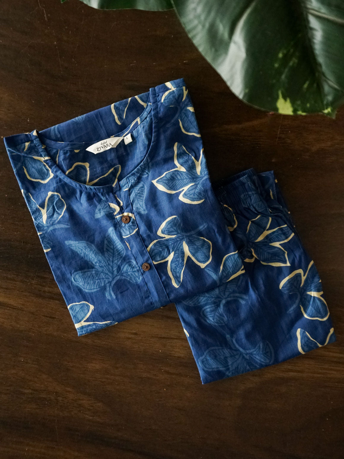 Tanvi-Blue floral - Colourful cotton everyday COMFY wear and office wear coord sets for women- Label Zivara