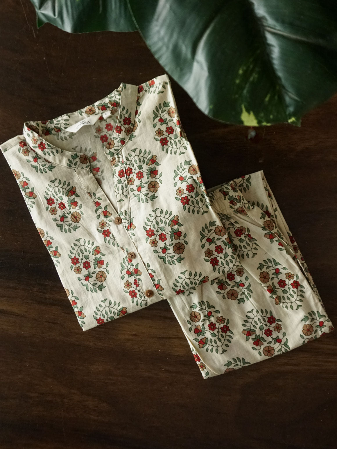 Tanvi-Off white floral - Colourful cotton everyday COMFY wear and office wear coord sets for women- Label Zivara
