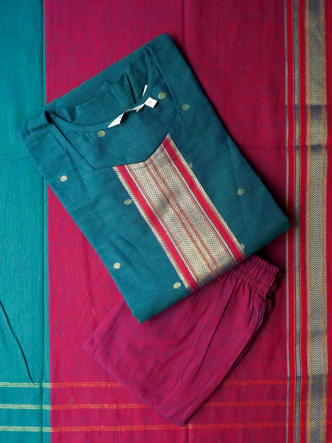 SAHANA- TEAL BLUE AND PURPLE - MANGALGIRI COTTON - SALWAR SUIT WITH DUPATTA - LABEL ZIVARA