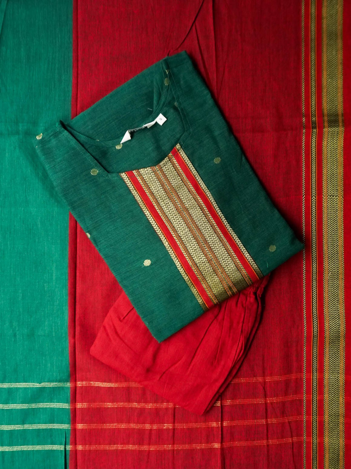 SAHANA - GREEN AND MAROON - MANGALGIRI COTTON - SALWAR SUIT WITH DUPATTA - LABEL ZIVARA