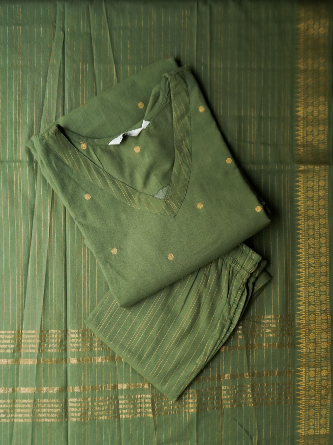 KANMANI- OLIVE GREEN-OFFICE WEARS- COTTON - SALWAR SUIT WITH DUPATTA - LABEL ZIVARA
