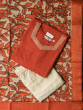 BHAVYA - ORANGE KALAMKARI- COTTON - SALWAR SUIT WITH DUPATTA - LABEL ZIVARA