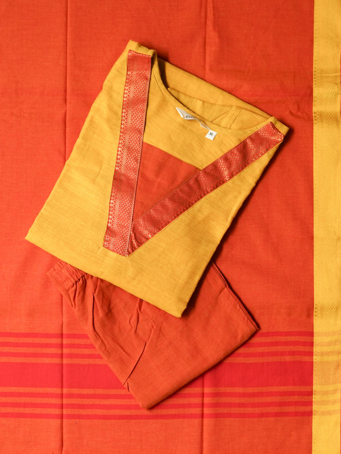 SAHANA-BRIGHT YELLOW AND ORANGE - OFFICE WEARS- MANGALAGIRI COTTON - SALWAR SUIT WITH DUPATTA - LABEL ZIVARA