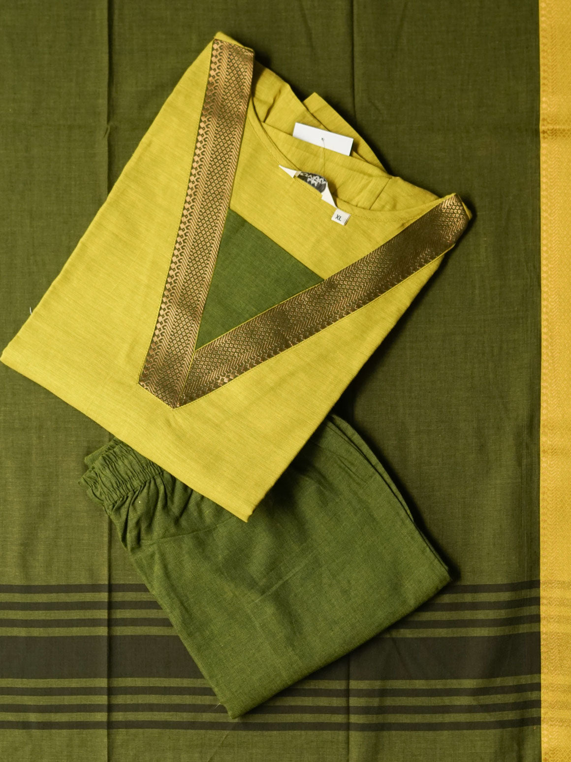 SAHANA - LEMON GREEN - OFFICE WEARS- MANGALAGIRI COTTON - SALWAR SUIT WITH DUPATTA - LABEL ZIVARA