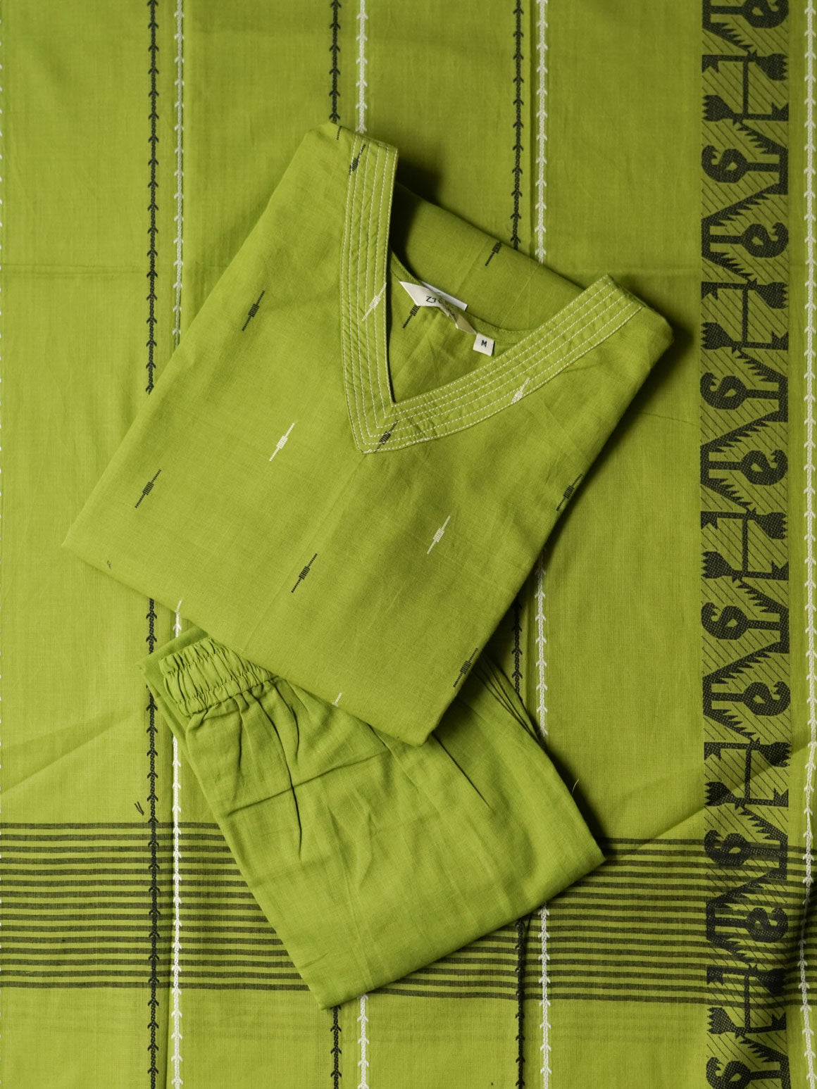 VANI - LEAF GREEN- COTTON - SALWAR SUIT WITH DUPATTA - LABEL ZIVARA