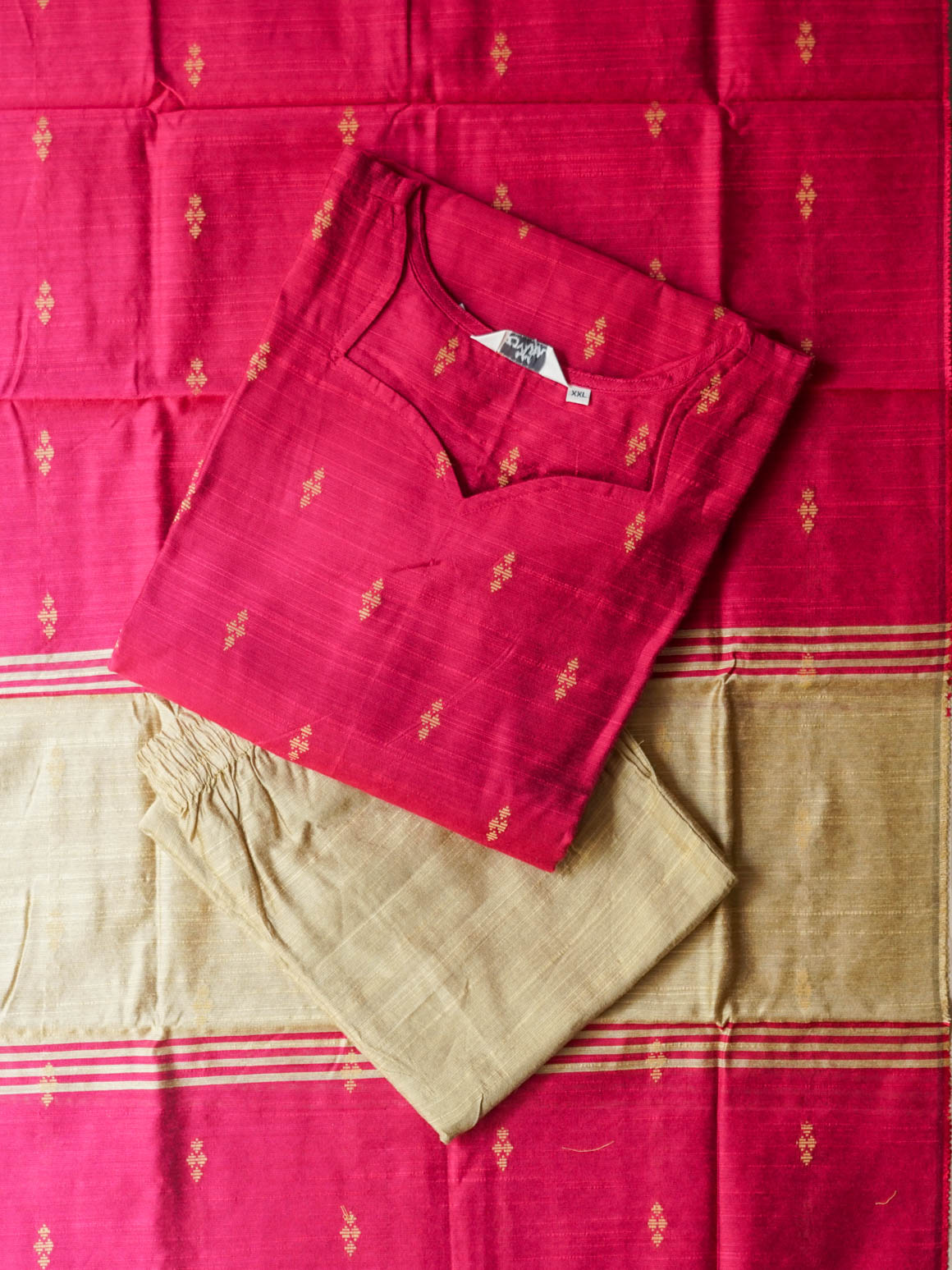 MANISHA- DARK PINK WITH SANDAL COLOUR SMALL BUTTA- RAW SILK - SALWAR SUIT WITH DUPATTA - LABEL ZIVARA