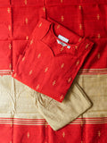 MANISHA- RED WITH SANDAL COLOUR SMALL BUTTA- RAW SILK  SALWAR SUIT WITH DUPATTA - LABEL ZIVARA