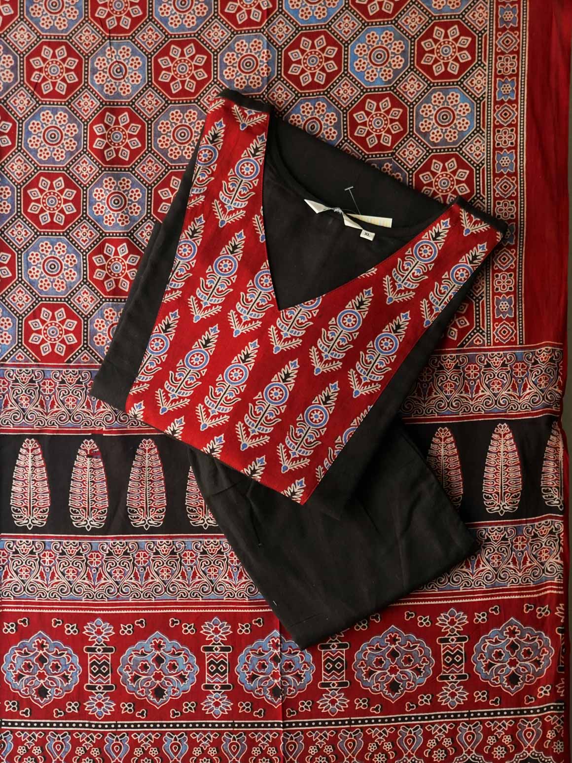DRISHYA- BLACK WITH AJRAKH PRINT - COTTON - SALWAR SUIT WITH DUPATTA - LABEL ZIVARA