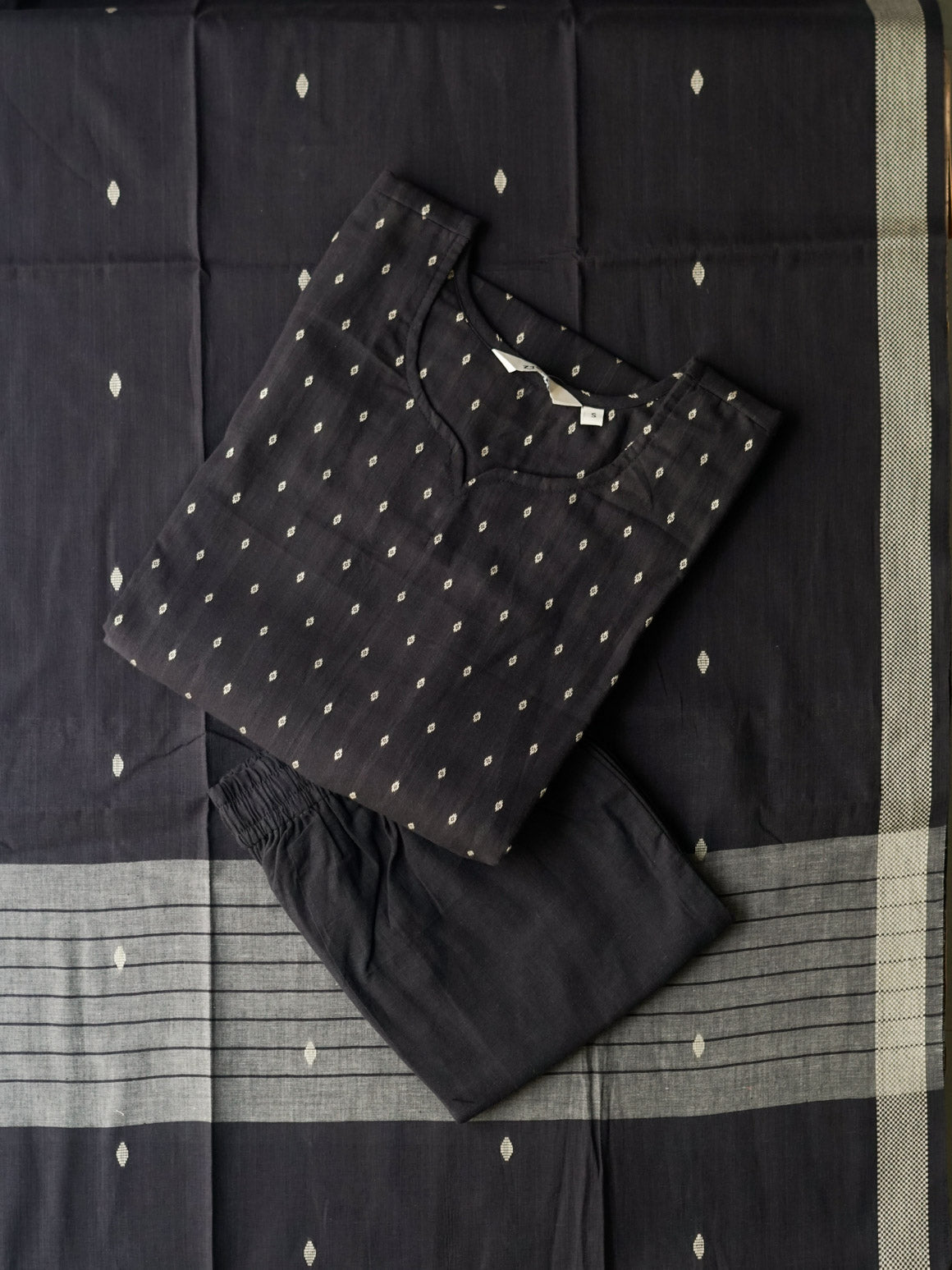 SINDHU- DARK GREY SMALL BUTTA- COTTON - SALWAR SUIT WITH DUPATTA - LABEL ZIVARA