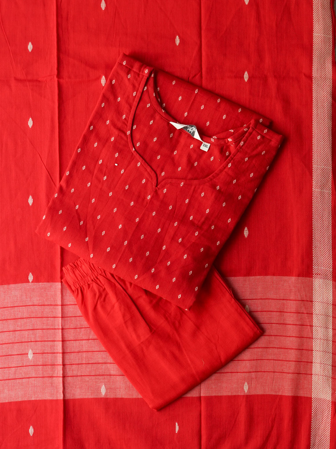SINDHU - RED SMALL BUTTA - OFFICE WEARS- HANDLOOM COTTON- SALWAR SUIT WITH DUPATTA - LABEL ZIVARA