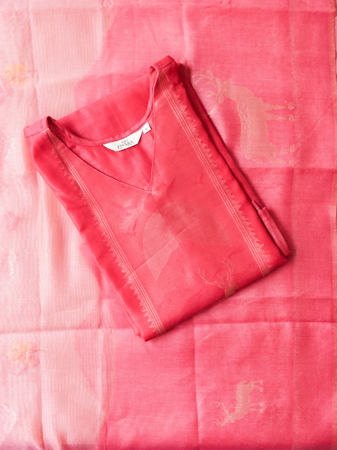 HARINI- DEER MOTIF PINK ORGANZA FESTIVE WEAR HOT SELLER EXCLUSIVE TOP AND DUPATTA SET for women- Label Zivara