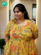 Manvi - Yellow  floral cotton long COMFY  maxi for women- Label Zivara