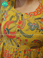 Manvi - Yellow  floral cotton long COMFY  maxi for women- Label Zivara