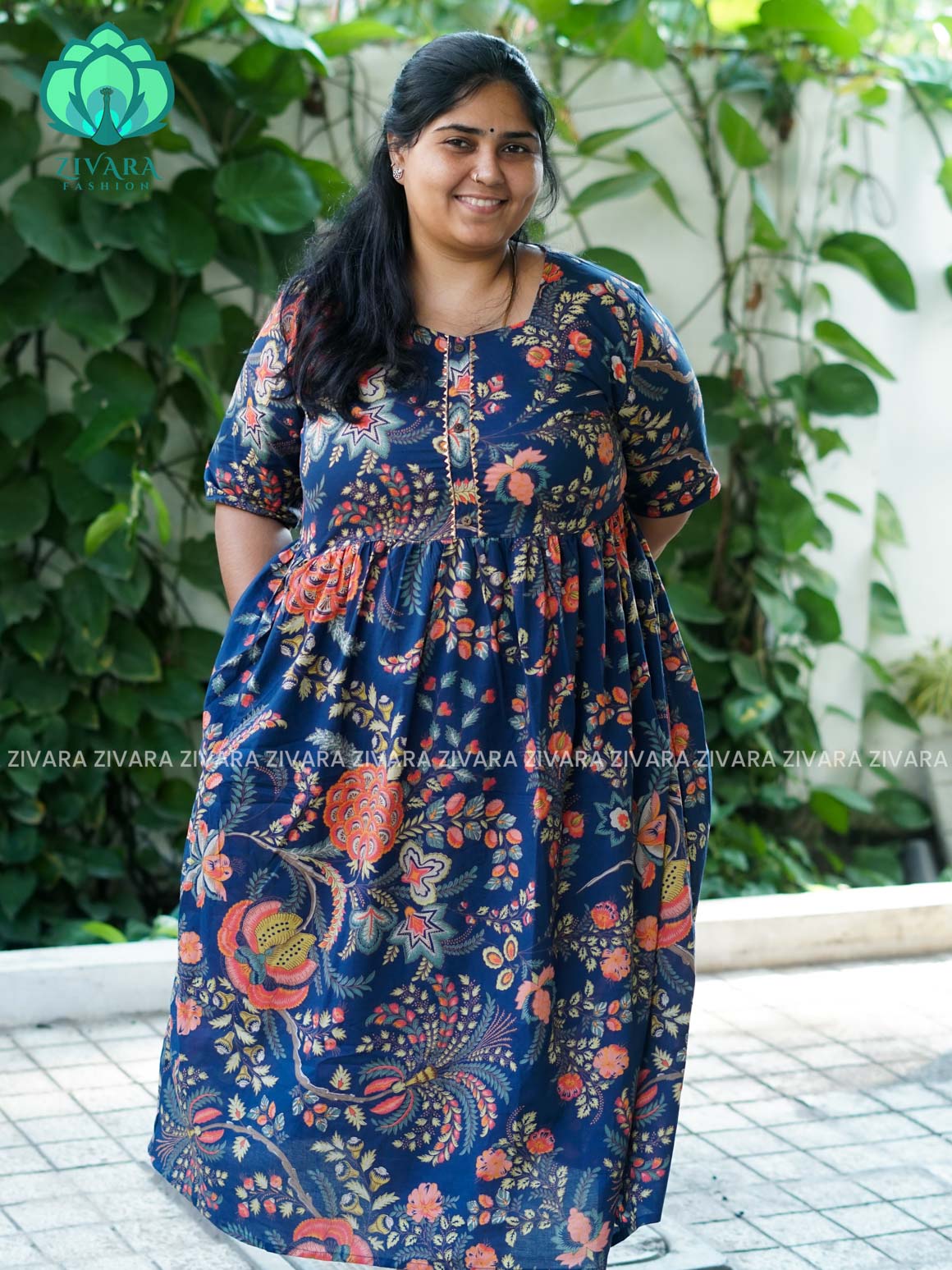 Manvi - Blue   floral cotton long COMFY  maxi for women- Label Zivara