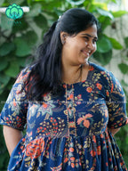 Manvi - Blue   floral cotton long COMFY  maxi for women- Label Zivara