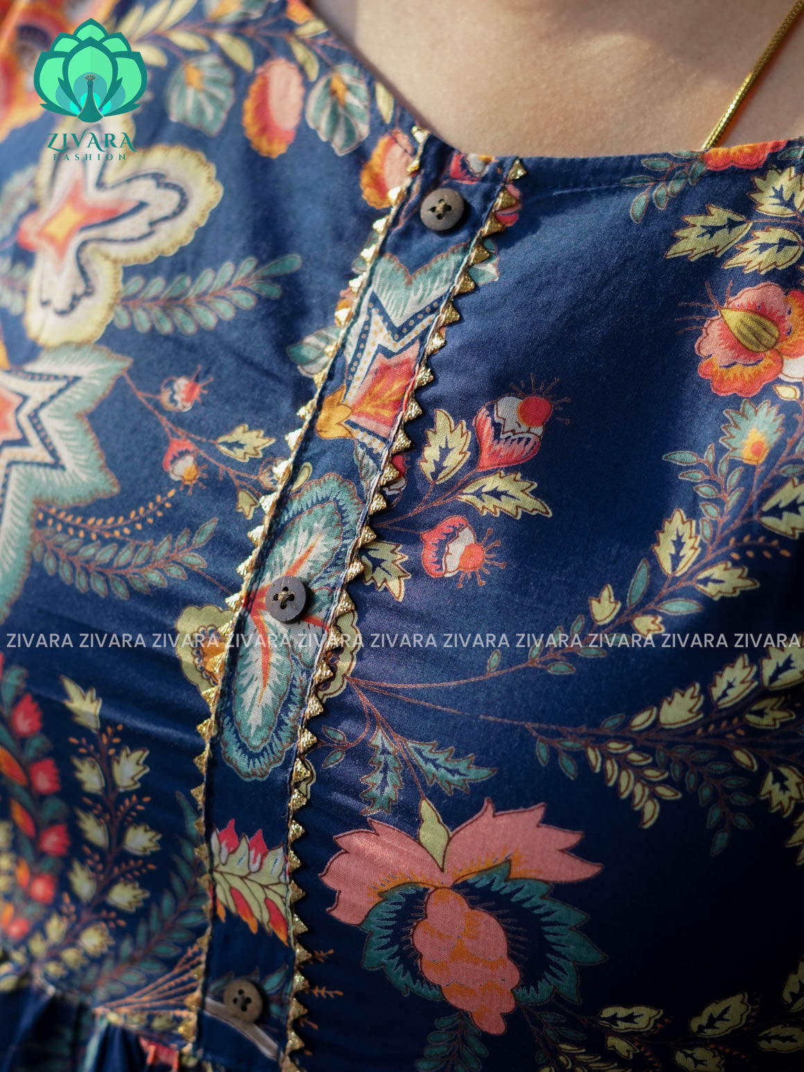 Manvi - Blue   floral cotton long COMFY  maxi for women- Label Zivara