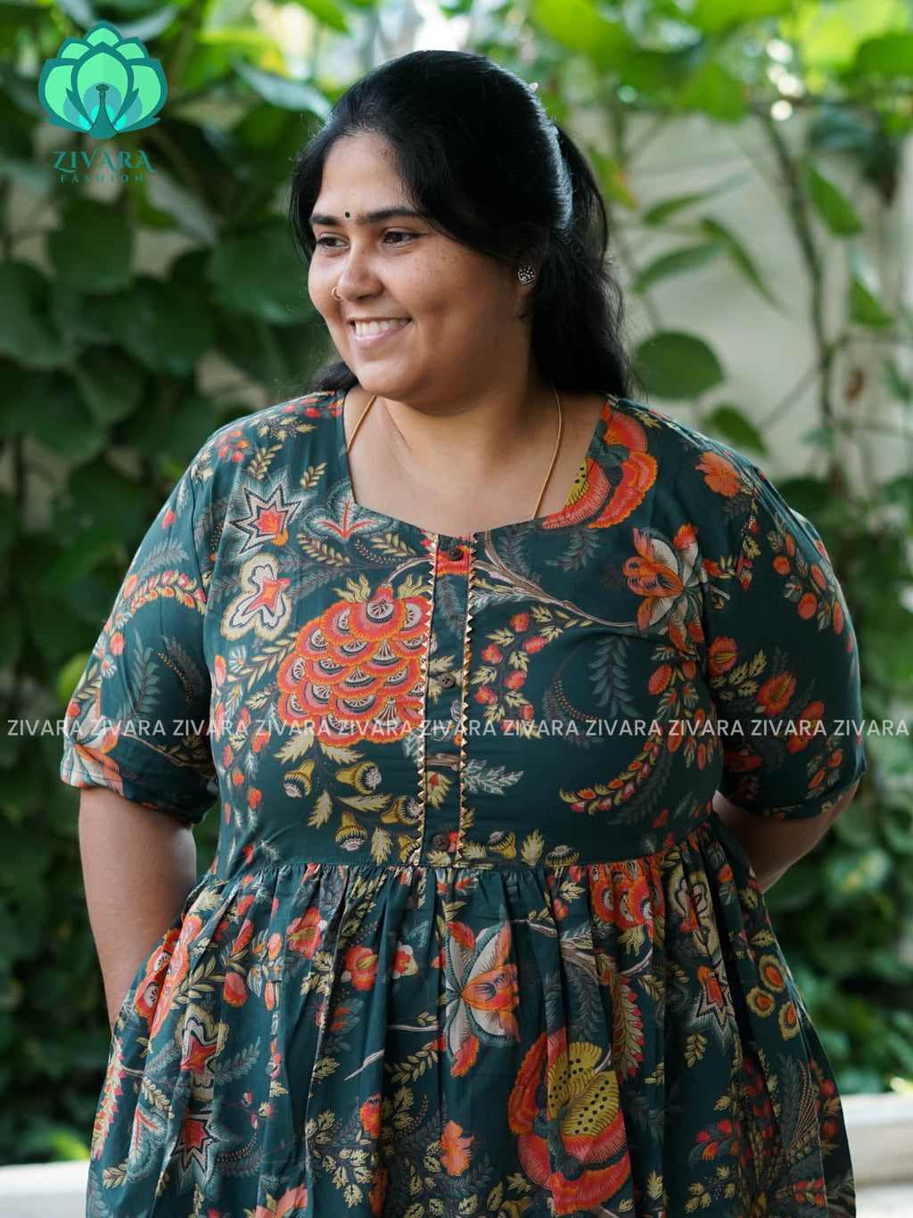 Manvi - Green    floral cotton long COMFY  maxi for women- Label Zivara