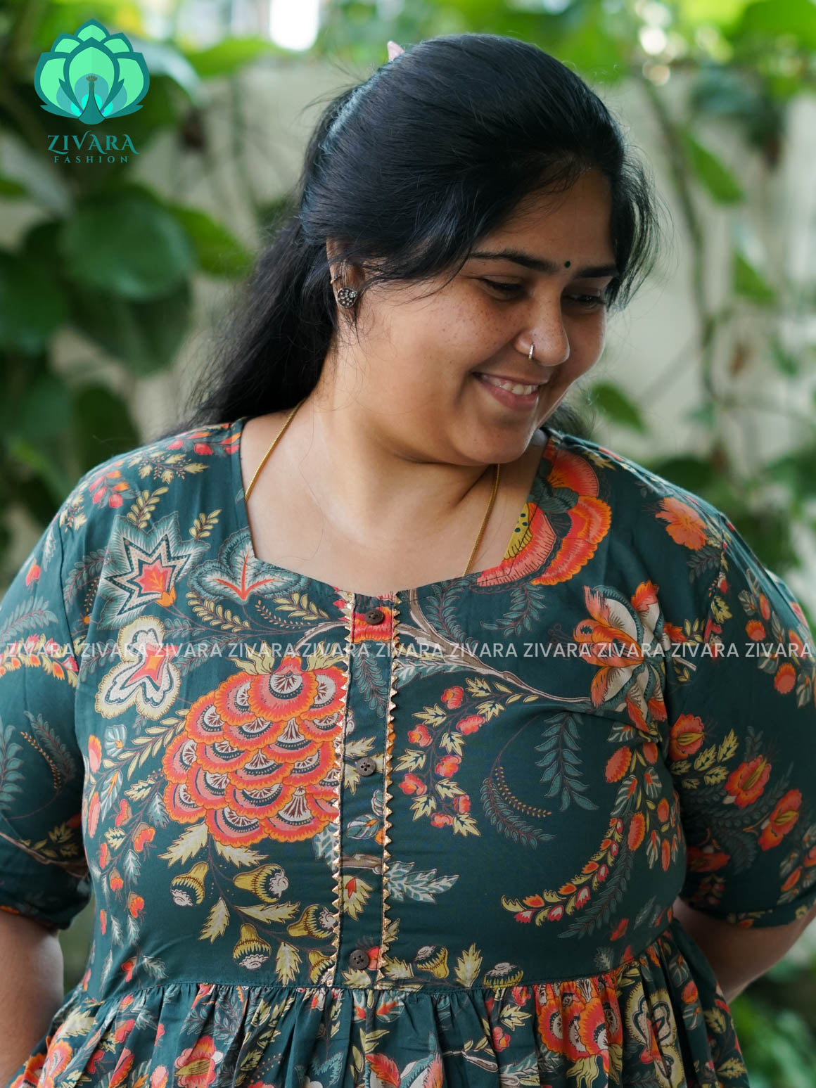 Manvi - Green    floral cotton long COMFY  maxi for women- Label Zivara