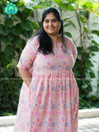 Manvi - Peach floral cotton long COMFY  maxi for women- Label Zivara