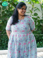 Manvi - Pastel Green floral cotton long COMFY  maxi for women- Label Zivara