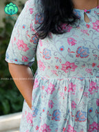 Manvi - Pastel Green floral cotton long COMFY  maxi for women- Label Zivara