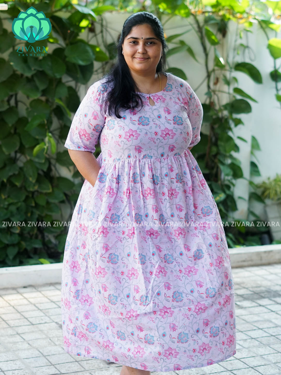 Manvi - Lavender floral cotton long COMFY maxi for women- Label Zivara