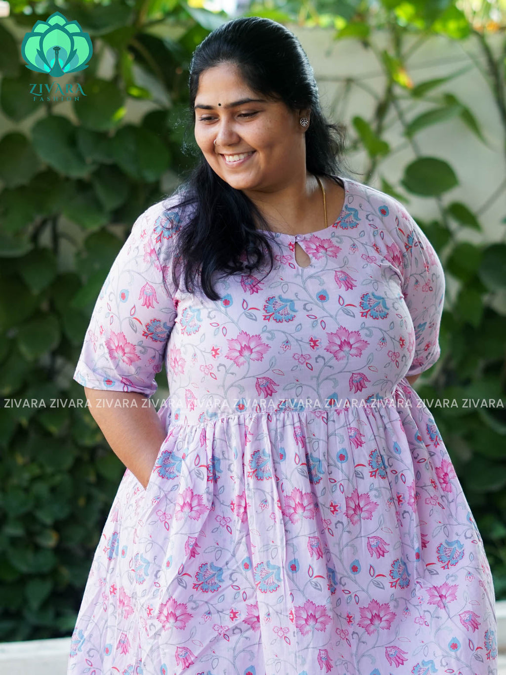 Manvi - Lavender floral cotton long COMFY maxi for women- Label Zivara