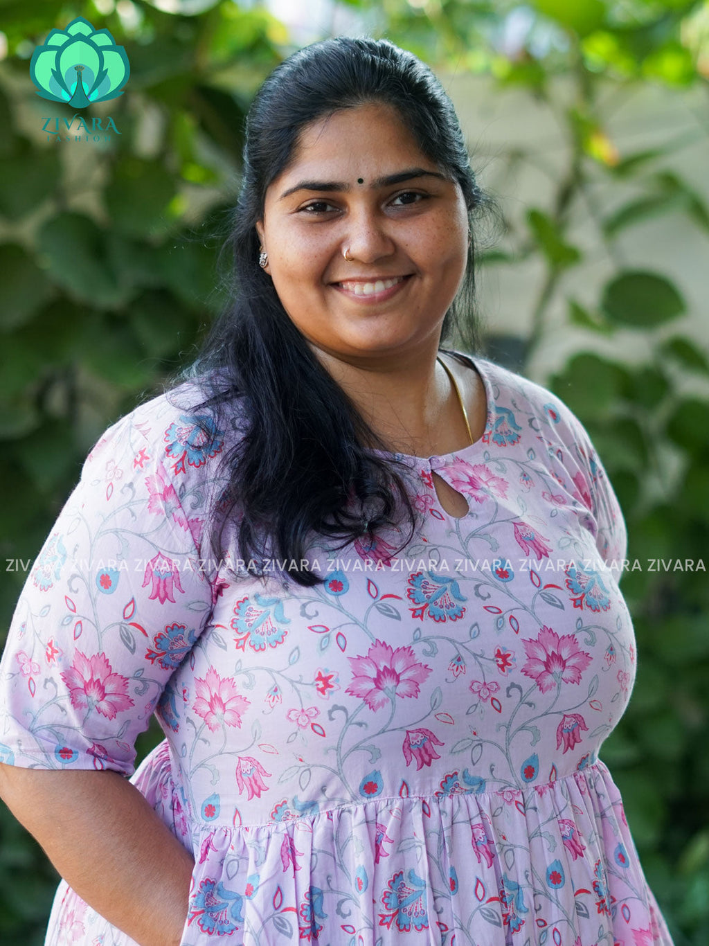 Manvi - Lavender floral cotton long COMFY maxi for women- Label Zivara