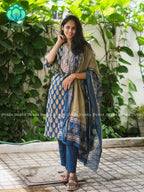 AHAANA - TEAL BLUE  OFFICE WEARS- MUL COTTON - SALWAR SUIT WITH DUPATTA - LABEL ZIVARA