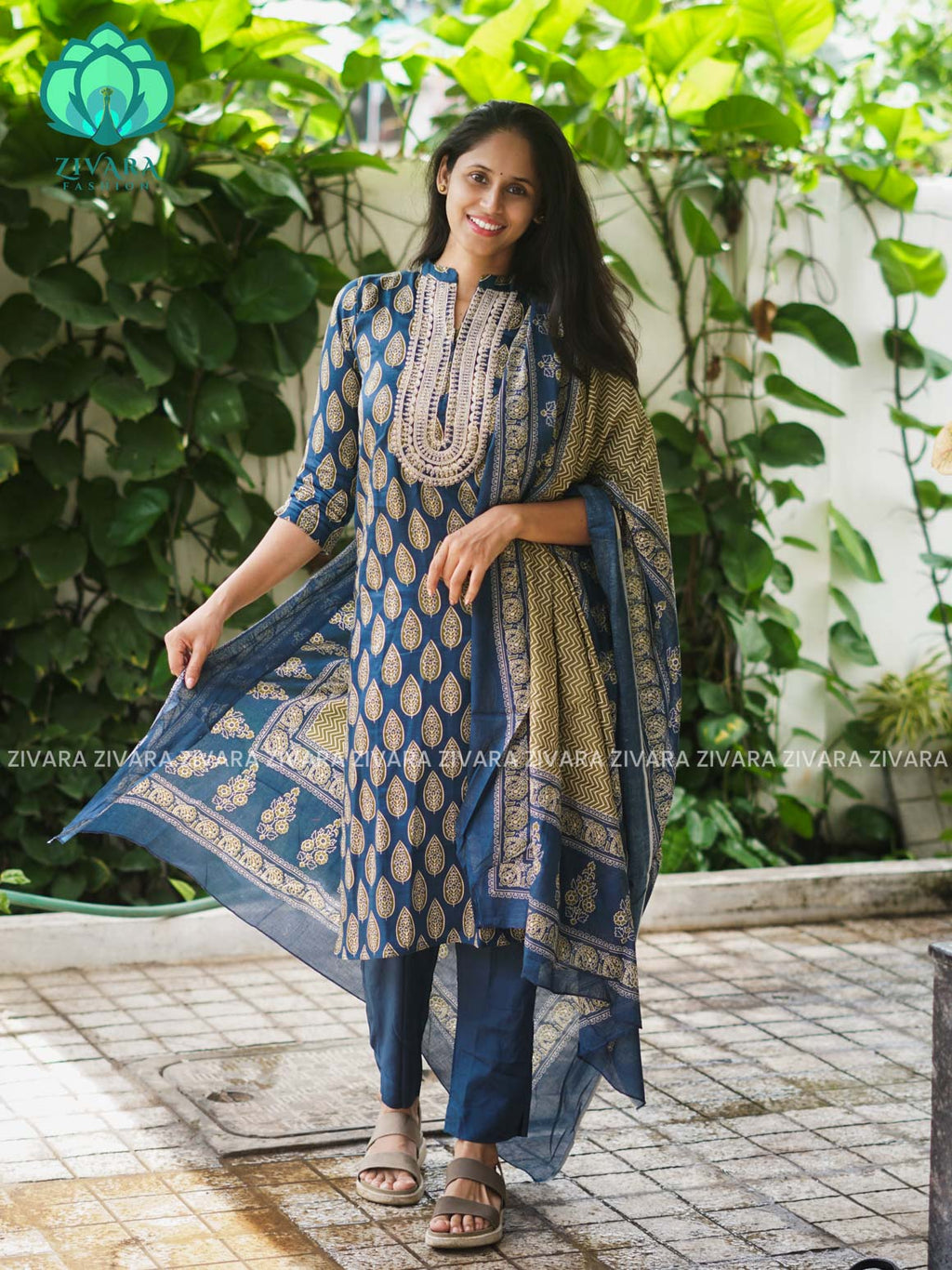 AHAANA - TEAL BLUE  OFFICE WEARS- MUL COTTON - SALWAR SUIT WITH DUPATTA - LABEL ZIVARA