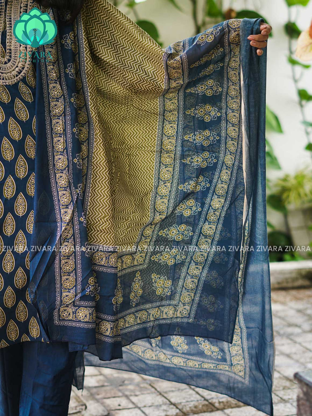 AHAANA - TEAL BLUE  OFFICE WEARS- MUL COTTON - SALWAR SUIT WITH DUPATTA - LABEL ZIVARA