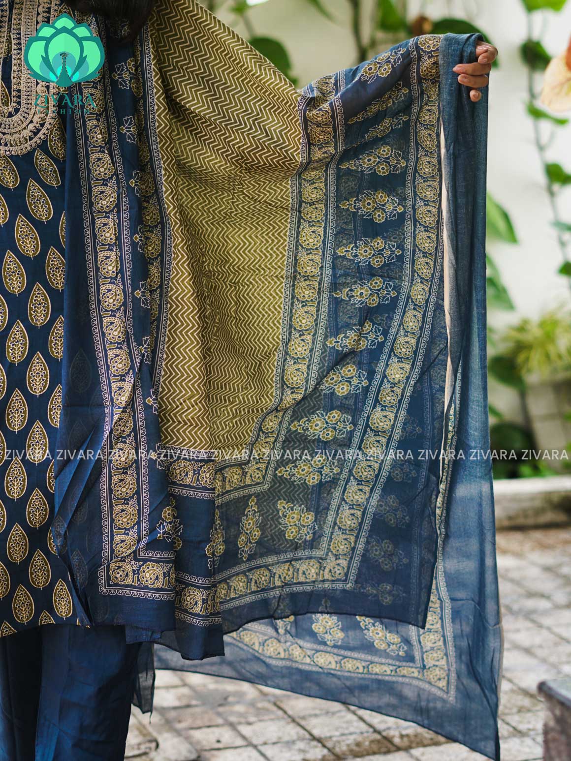 AHAANA - TEAL BLUE  OFFICE WEARS- MUL COTTON - SALWAR SUIT WITH DUPATTA - LABEL ZIVARA