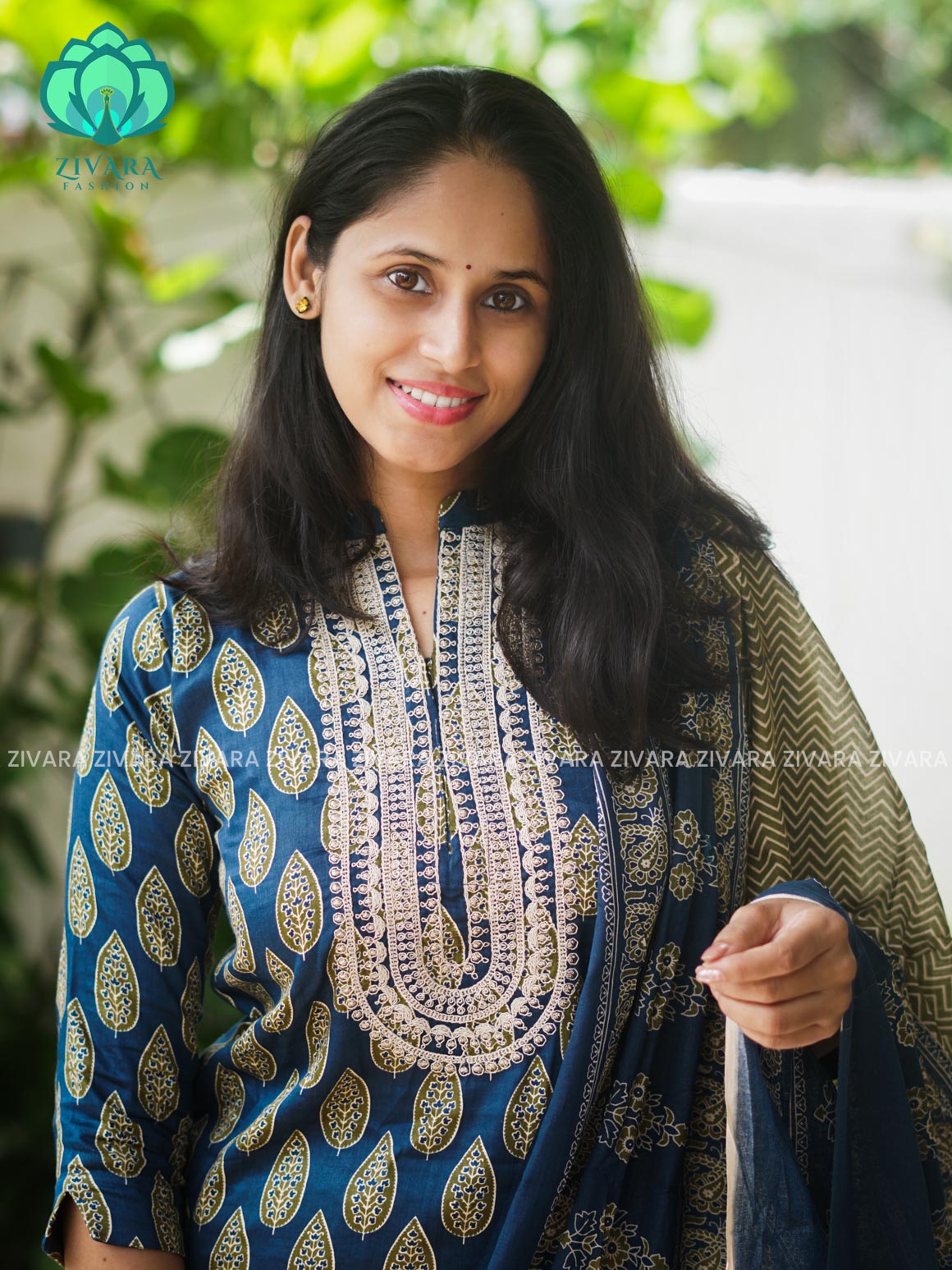 AHAANA - TEAL BLUE  OFFICE WEARS- MUL COTTON - SALWAR SUIT WITH DUPATTA - LABEL ZIVARA