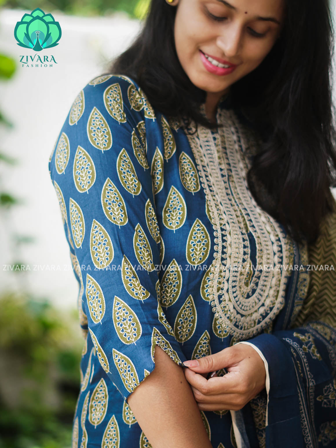 AHAANA - TEAL BLUE  OFFICE WEARS- MUL COTTON - SALWAR SUIT WITH DUPATTA - LABEL ZIVARA