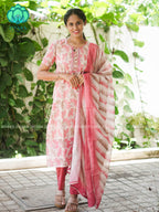 MANASA - YELLOW - Office wear HANDLOOM SEMI LINEN PATCH WORK - SALWAR SUIT WITH DUPATTA - LABEL ZIVARA