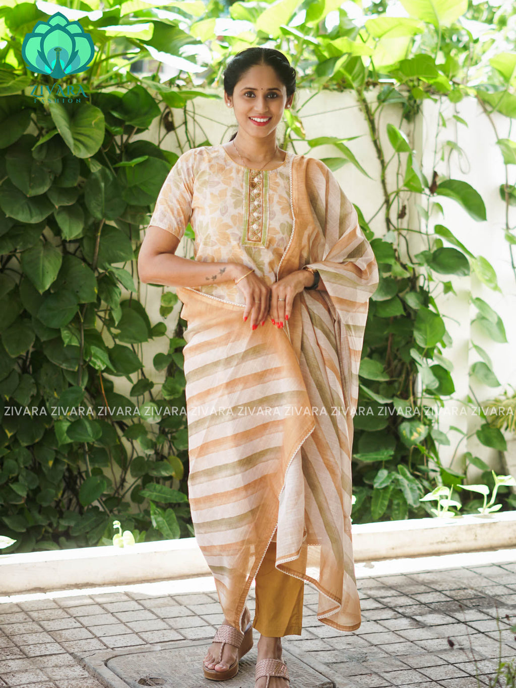 MANASA - YELLOW - Office wear HANDLOOM SEMI LINEN PATCH WORK - SALWAR SUIT WITH DUPATTA - LABEL ZIVARA