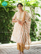 MANASA - YELLOW - Office wear HANDLOOM SEMI LINEN PATCH WORK - SALWAR SUIT WITH DUPATTA - LABEL ZIVARA