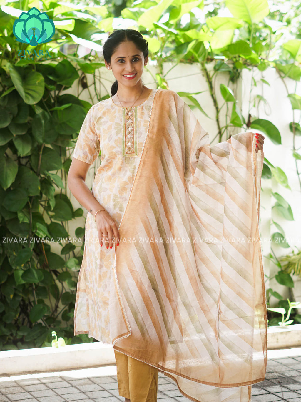 MANASA - YELLOW - Office wear HANDLOOM SEMI LINEN PATCH WORK - SALWAR SUIT WITH DUPATTA - LABEL ZIVARA