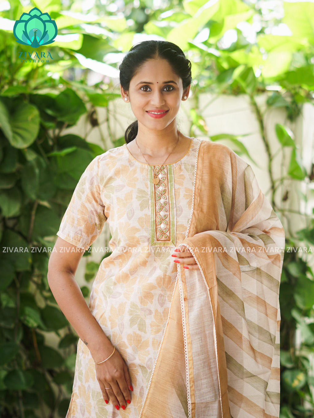 MANASA - YELLOW - Office wear HANDLOOM SEMI LINEN PATCH WORK - SALWAR SUIT WITH DUPATTA - LABEL ZIVARA