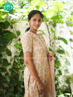 MANASA - YELLOW - Office wear HANDLOOM SEMI LINEN PATCH WORK - SALWAR SUIT WITH DUPATTA - LABEL ZIVARA