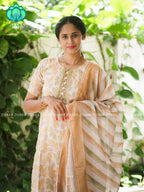 MANASA - YELLOW - Office wear HANDLOOM SEMI LINEN PATCH WORK - SALWAR SUIT WITH DUPATTA - LABEL ZIVARA