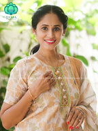 MANASA - YELLOW - Office wear HANDLOOM SEMI LINEN PATCH WORK - SALWAR SUIT WITH DUPATTA - LABEL ZIVARA