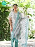 MANASA - teal - Office wear HANDLOOM SEMI LINEN PATCH WORK - SALWAR SUIT WITH DUPATTA - LABEL ZIVARA