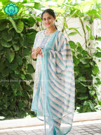 MANASA - YELLOW - Office wear HANDLOOM SEMI LINEN PATCH WORK - SALWAR SUIT WITH DUPATTA - LABEL ZIVARA