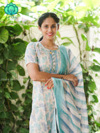 MANASA - YELLOW - Office wear HANDLOOM SEMI LINEN PATCH WORK - SALWAR SUIT WITH DUPATTA - LABEL ZIVARA