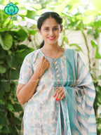 MANASA - YELLOW - Office wear HANDLOOM SEMI LINEN PATCH WORK - SALWAR SUIT WITH DUPATTA - LABEL ZIVARA