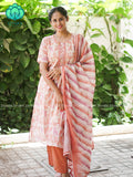 MANASA - Peach - Office wear HANDLOOM SEMI LINEN PATCH WORK - SALWAR SUIT WITH DUPATTA - LABEL ZIVARA