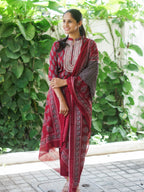 AHAANA - RED AND BLACK  OFFICE WEARS- MUL COTTON - SALWAR SUIT WITH DUPATTA - LABEL ZIVARA